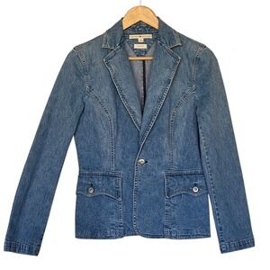 Vintage Tommy Hilfiger Womens Y2K Fitted Denim Blazer Jacket Size 6 Stretch